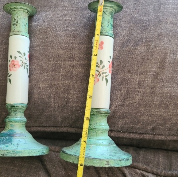 Pair of green metal and painted porcelain - Picture 9 of 10